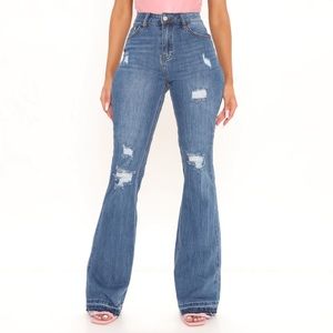 Ripped stretch flare jeans